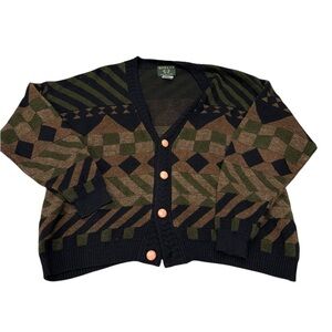 Geometric Patterned Cardigan with Copper Buttons